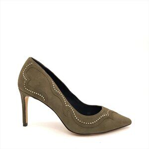 NEW ALLSaints Zehra Pumps Womens 8 Stiletto Studded Dark Green Suede Sexy